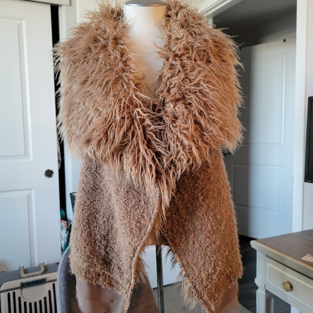 Boho Double Zero Faux Fur Boucle Vest Drape